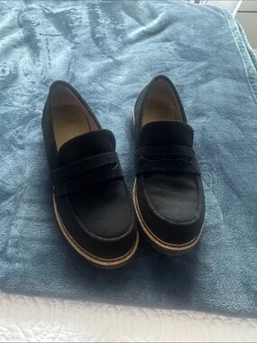Women’s Black Suede Penny Loafers - Classic Slip-On Flats